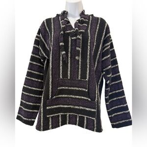 Sandy Striped Purple, white and Black Baja Hoodie. Large